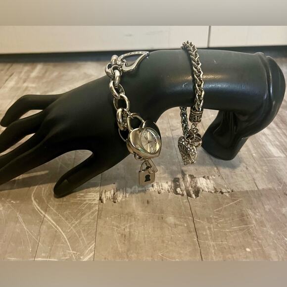 Silver tone heart watch and Pandora style bracelet - Picture 7 of 8